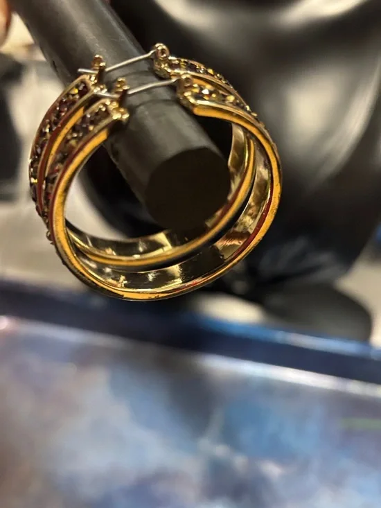 Kenneth Cole New York Signature Pave Crystal Hoop Earring - Gold Toned - Picture 5 of 8